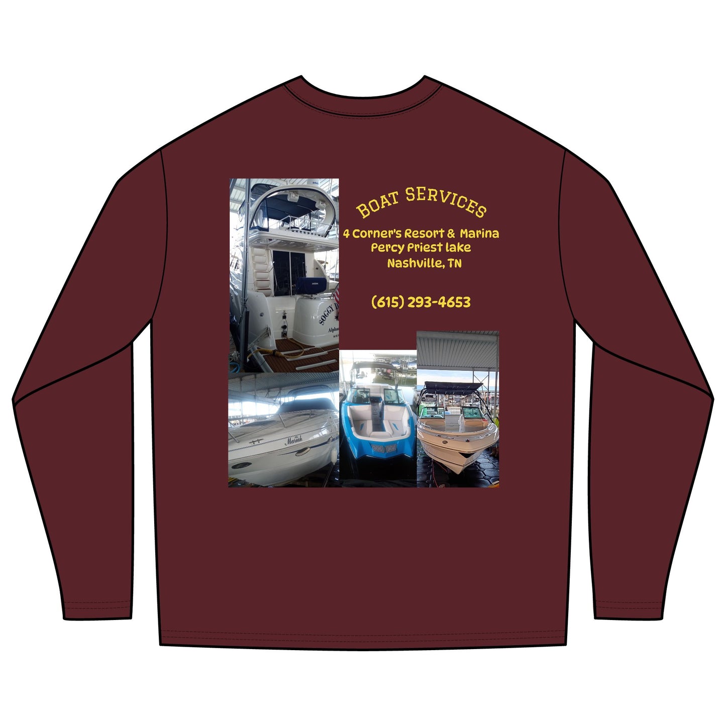 Boat Service Long Sleeve Tee — 'Boat Service Nashville, TN' Sunset Back Graphic