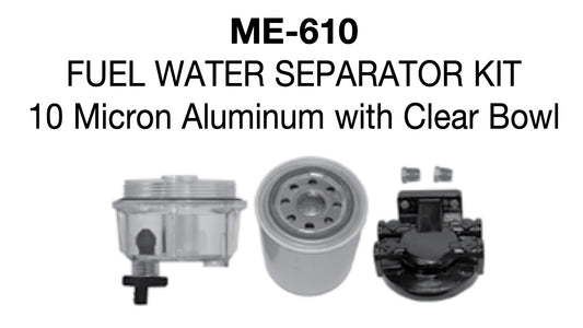 Outboard engine Fuel Water Separator kit 10 micron aluminum with clear bowl