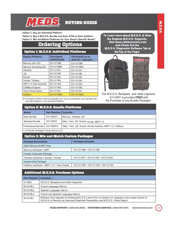 M.E.D.S. Diagnostic Outboard single end user for Mercury, Yamaha, BRP