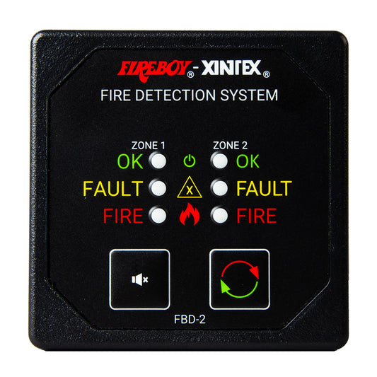 Panel de alarma de detección de dos zonas Fireboy-Xintex - Pantalla de 2-5/8" - 12/24 VCC [FBD-2-R]