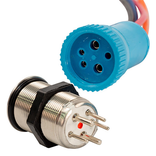 Interruptor de botón pulsador Bluewater de 22 mm - Contacto de apagado/encendido - LED azul/rojo - Cable de 1' [9059-1113-1]