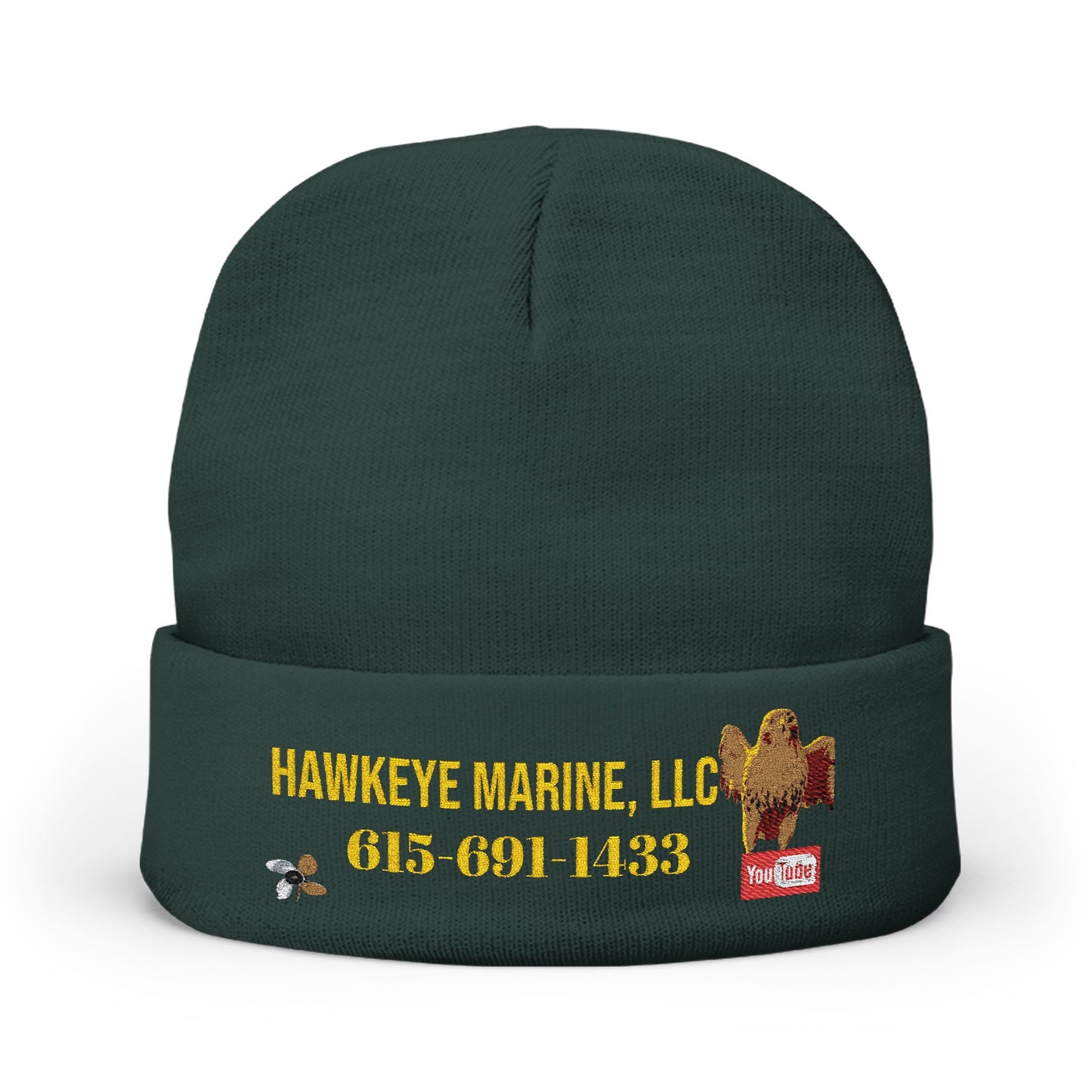 Embroidered Knit Beanie — Hawkeye Marine LLC Logo & Phone Number
