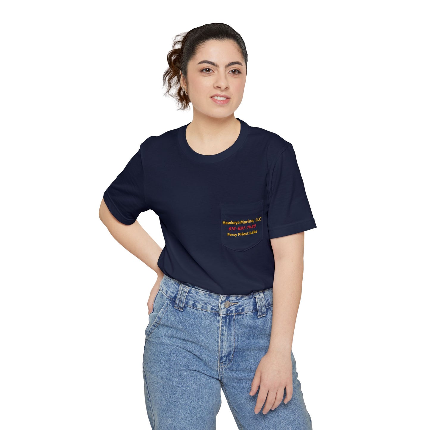 Hawkeye Marine Pocket T‑Shirt — Vintage Outboard Boat Graphic