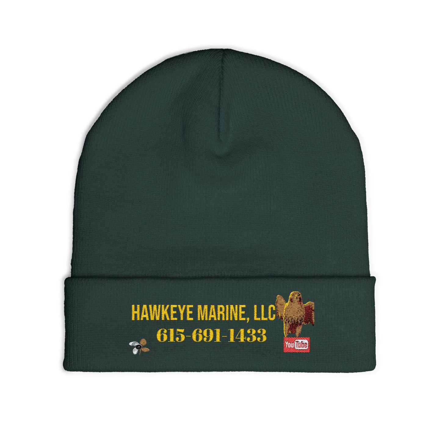 Embroidered Knit Beanie — Hawkeye Marine LLC Logo & Phone Number