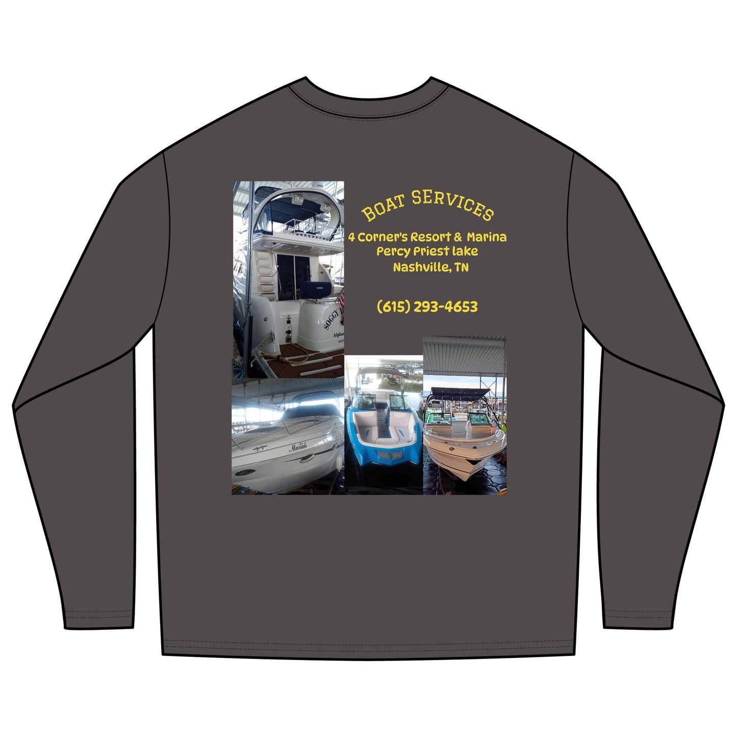 Boat Service Long Sleeve Tee — 'Boat Service Nashville, TN' Sunset Back Graphic