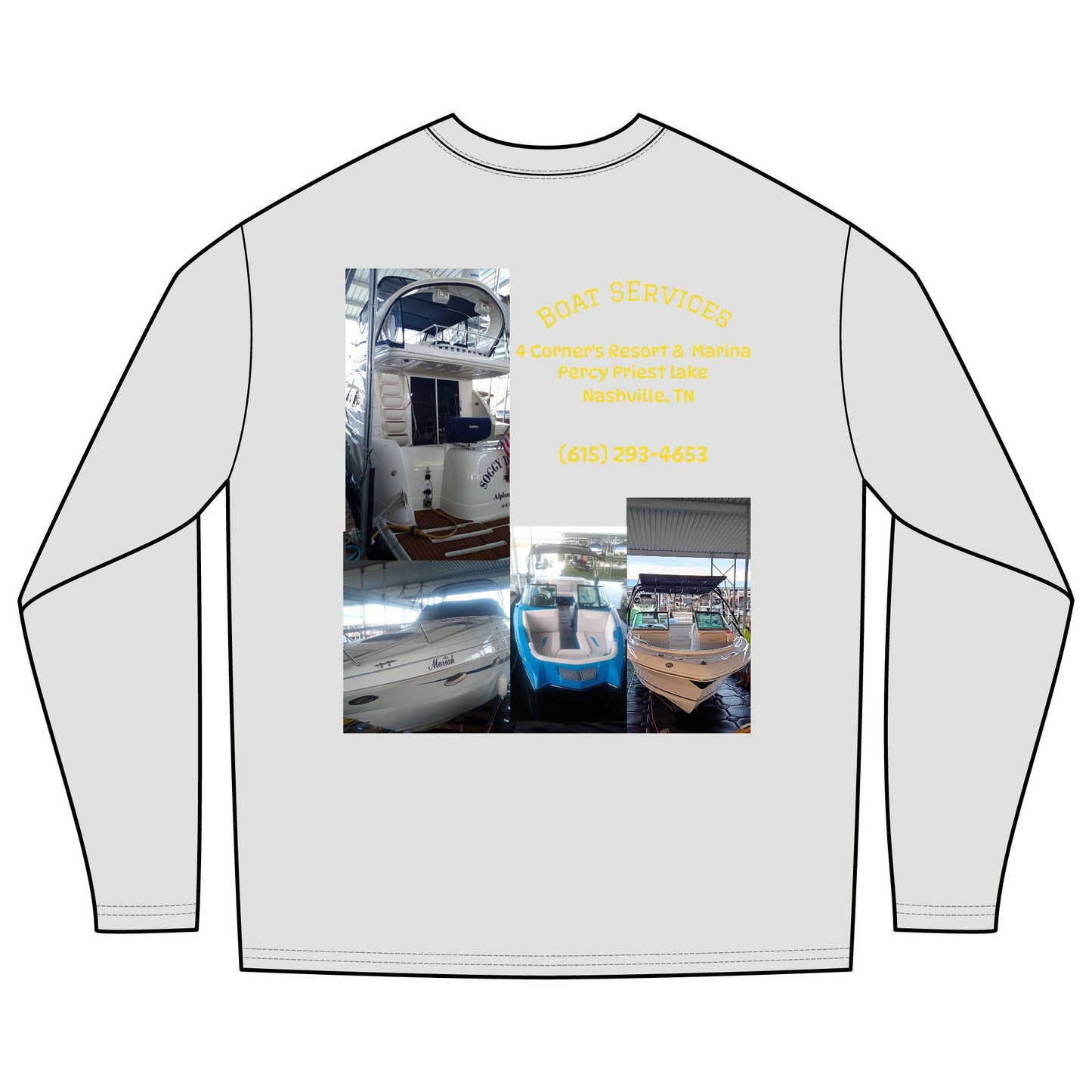 Boat Service Long Sleeve Tee — 'Boat Service Nashville, TN' Sunset Back Graphic