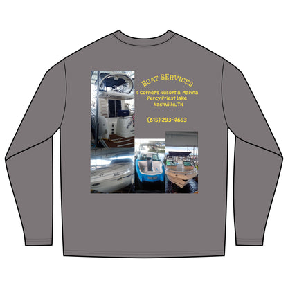Boat Service Long Sleeve Tee — 'Boat Service Nashville, TN' Sunset Back Graphic