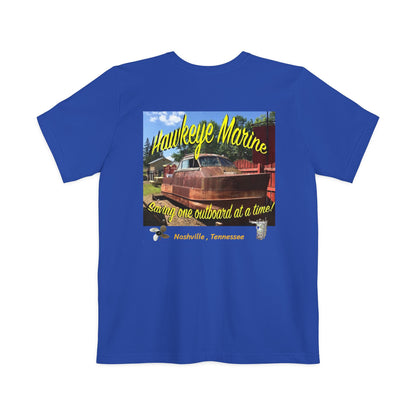 Hawkeye Marine Pocket T‑Shirt — Vintage Outboard Boat Graphic