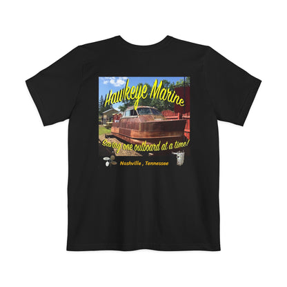 Hawkeye Marine Pocket T‑Shirt — Vintage Outboard Boat Graphic