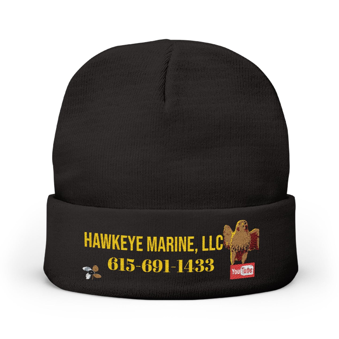 Embroidered Knit Beanie — Hawkeye Marine LLC Logo & Phone Number