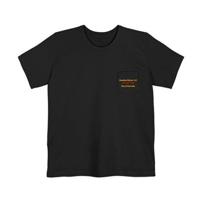 Hawkeye Marine Pocket T‑Shirt — Vintage Outboard Boat Graphic
