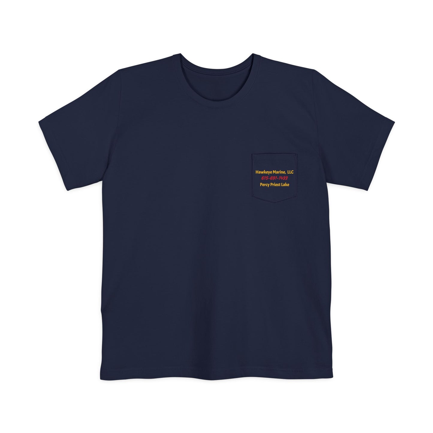 Hawkeye Marine Pocket T‑Shirt — Vintage Outboard Boat Graphic