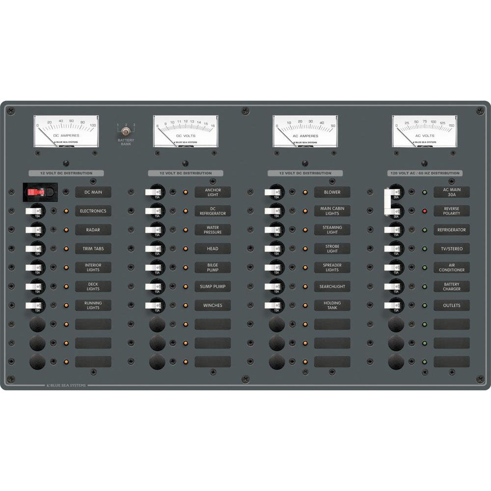 Blue Sea 8095 AC principal +8 posiciones / DC principal +29 posiciones Panel de disyuntor de palanca (interruptores blancos) [8095]
