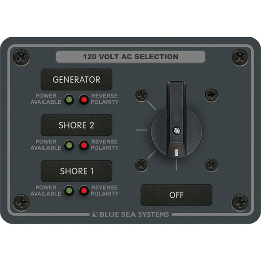 Panel de interruptor giratorio de CA Blue Sea 8366, 30 amperios, 3 posiciones + apagado, 2 polos [8366]