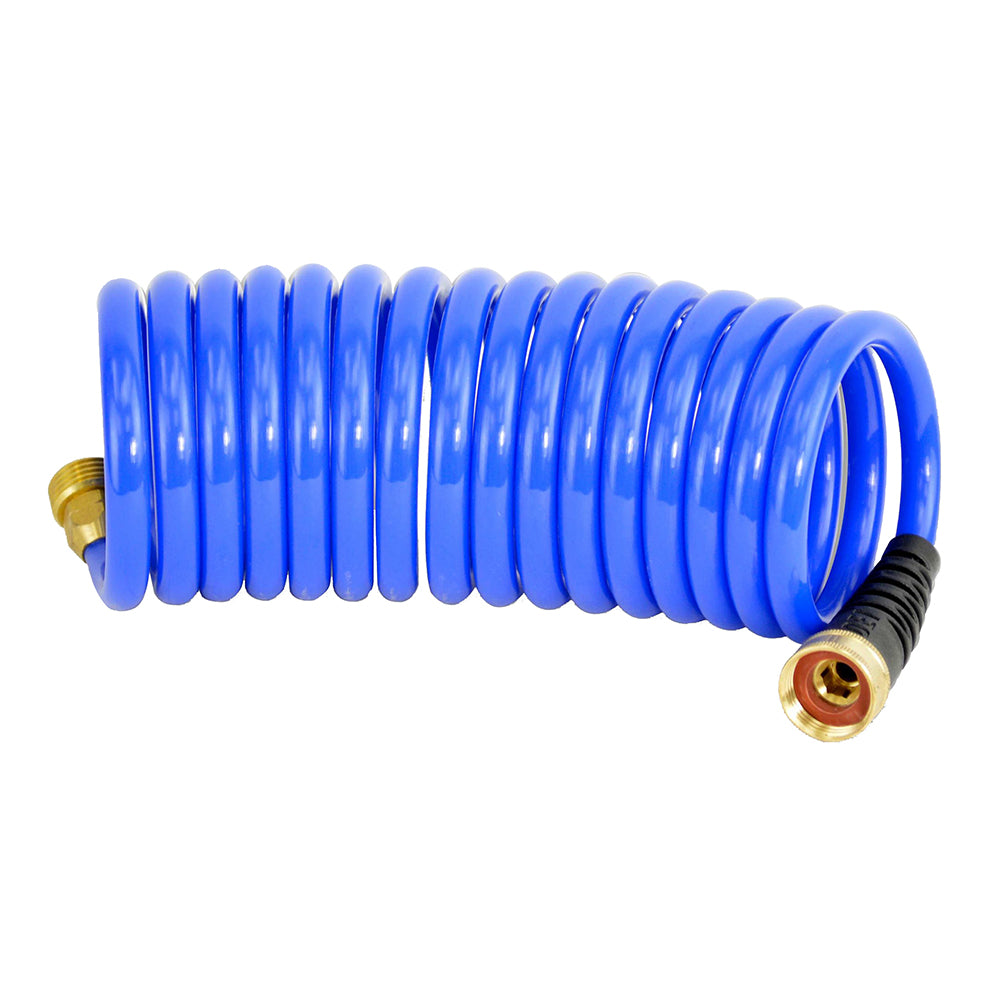 HoseCoil Manguera autoenrollable azul de 15' con alivio flexible [HS1500HP]