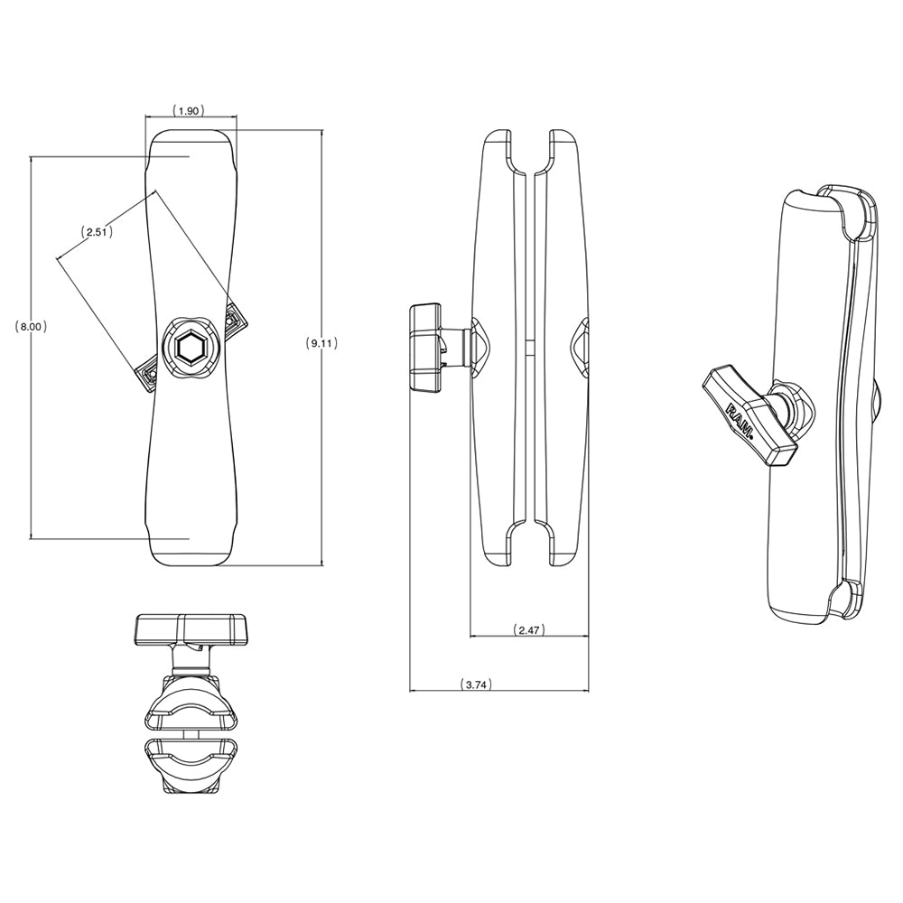 RAM Mount Long Double Socket Arm f/1.5" Ball Bases [RAM-201U-D]