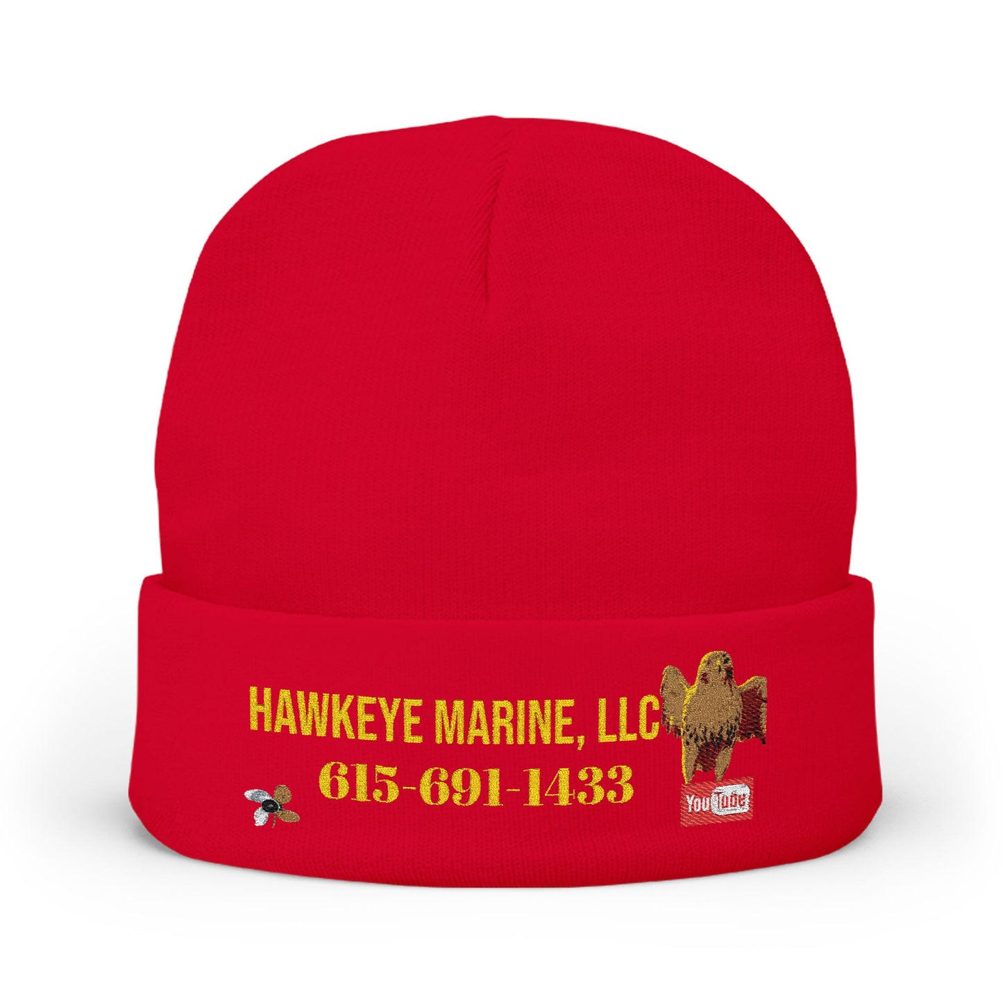 Embroidered Knit Beanie — Hawkeye Marine LLC Logo & Phone Number