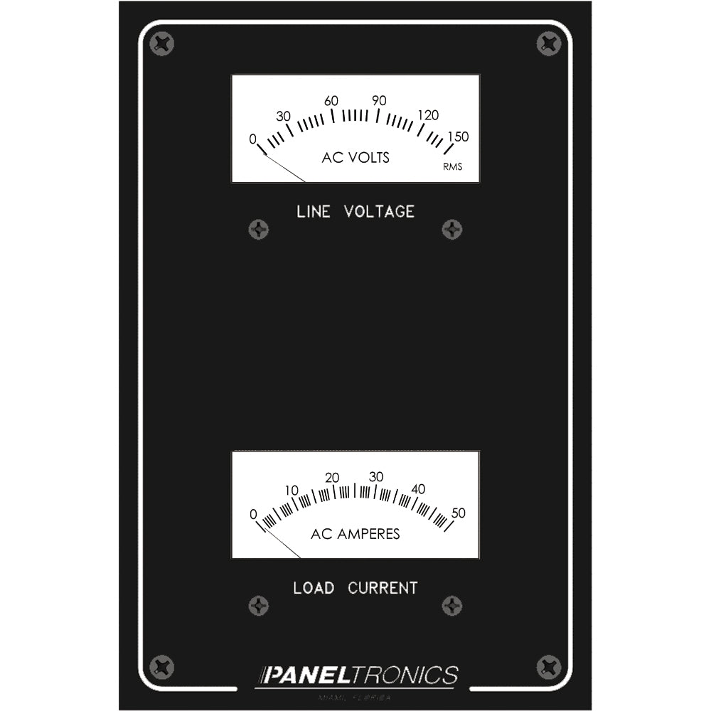 Medidor de CA de panel estándar Paneltronics - Voltímetro de CA de 0-150 y amperímetro de 0-50 amperios [9982304B]