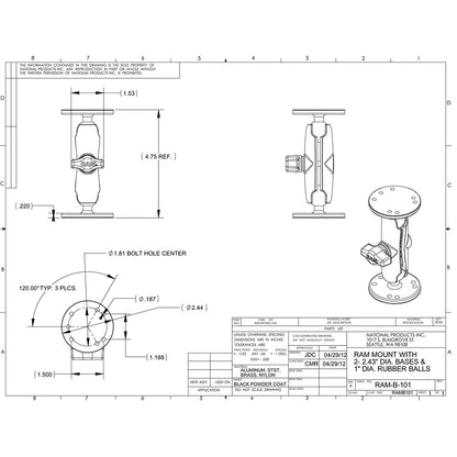 RAM Mount 1" Ball Light Use Surface Mount f/Garmin echo 100, 150, 300c [RAM-B-101-G4]