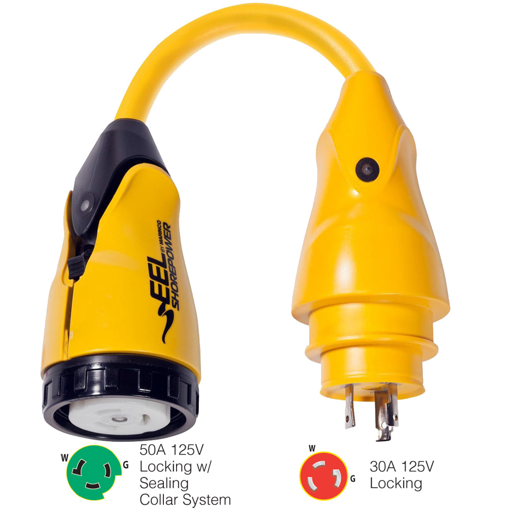 Marinco P30-503 EEL 50A-125V hembra a 30A-125V macho adaptador Pigtail - Amarillo [P30-503]