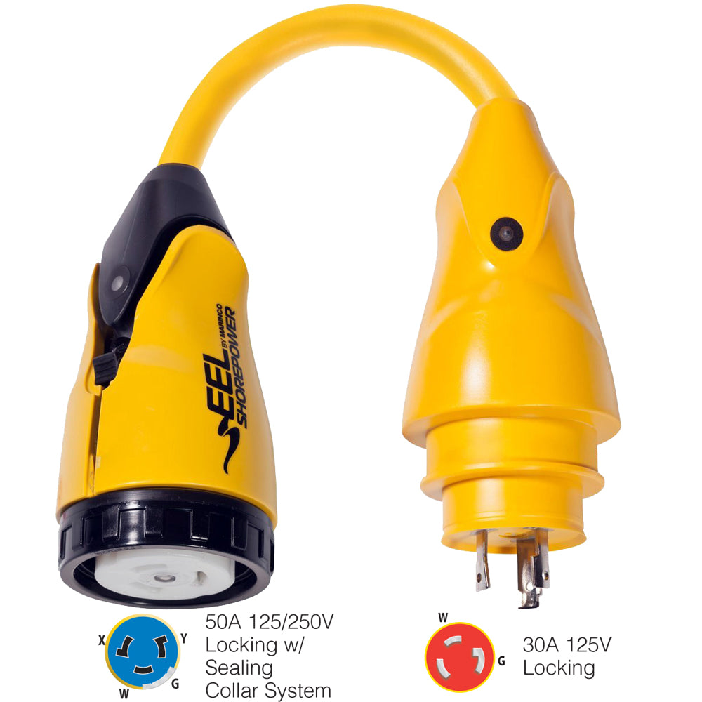 Marinco P30-504 EEL 50A-125/250V hembra a 30A-125V macho adaptador Pigtail - Amarillo [P30-504]