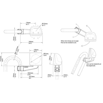 Scanstrut Scanpod Single Instrument Pod -Precortado- Montado en brazo - Se adapta a rieles de 1" - 1,3" [SPR-1I-AM]