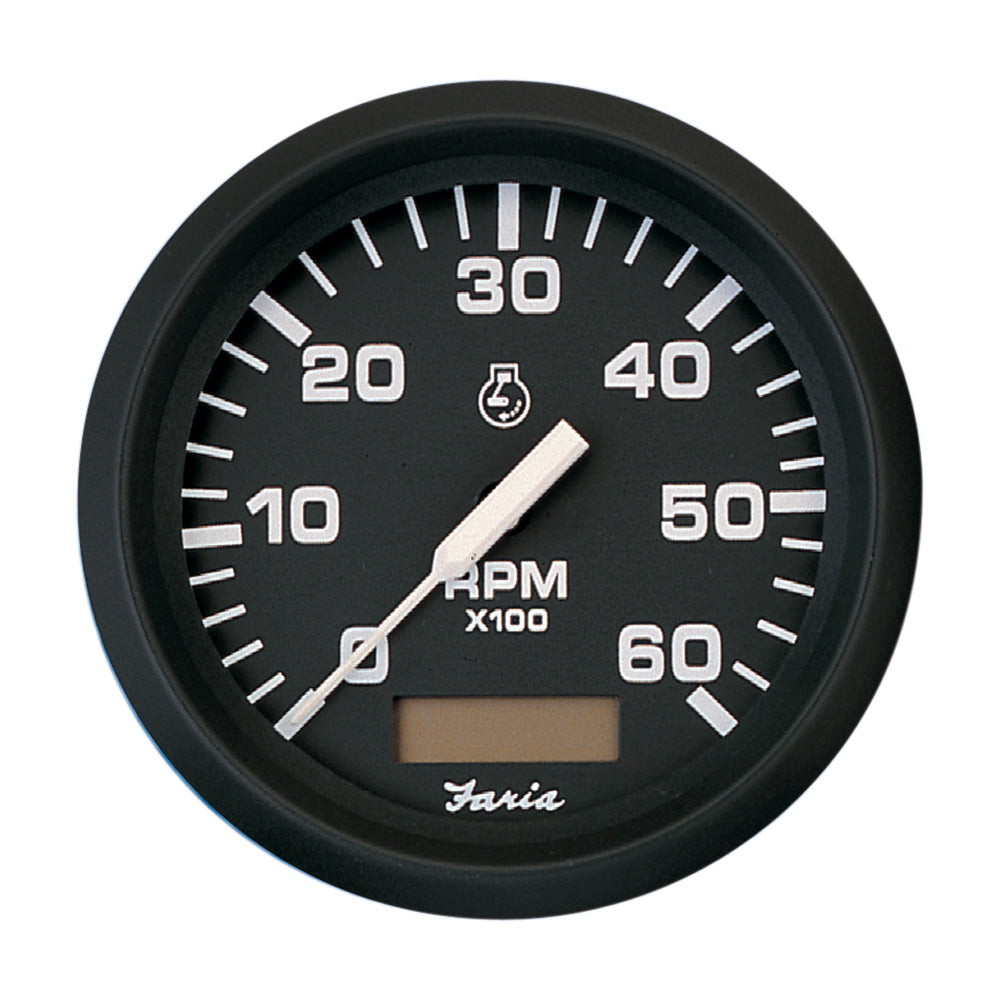 Tacómetro Faria Euro negro de 4" con horómetro - 6000 RPM (gasolina - interior) [32832]