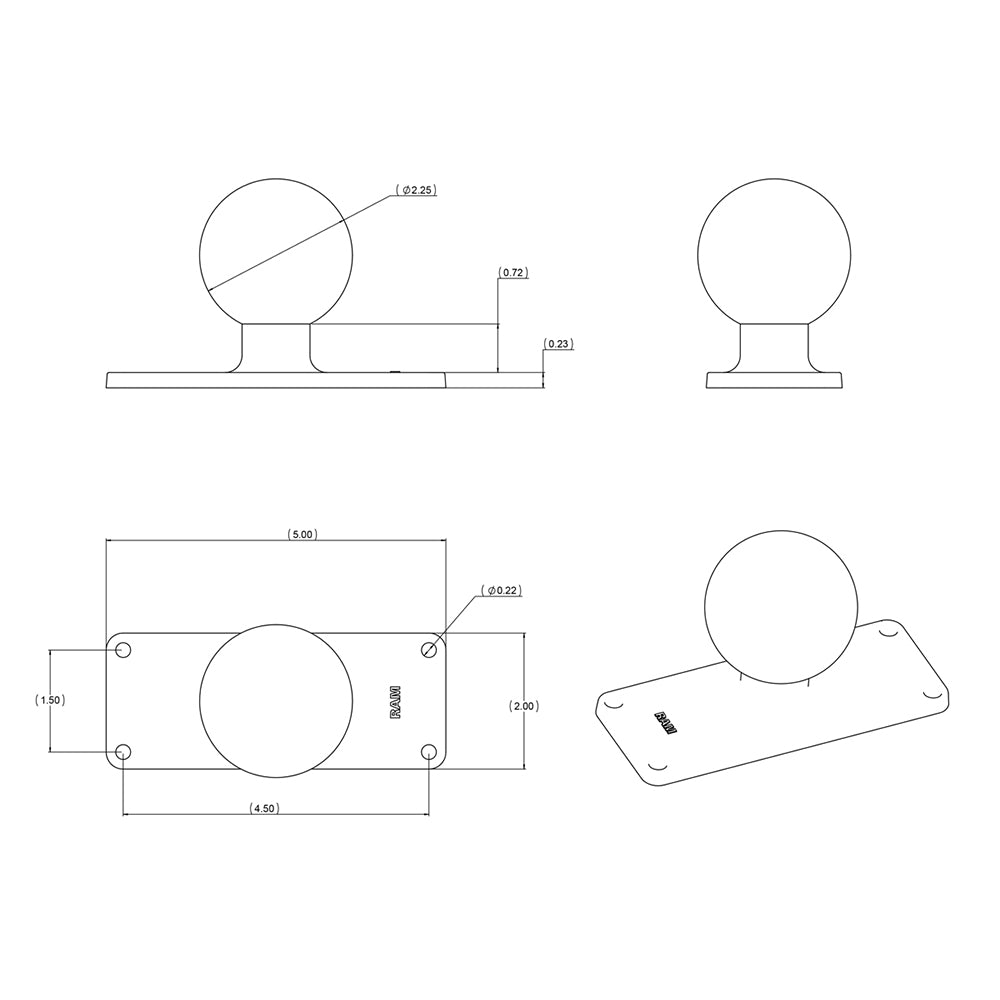 RAM Mount 2" x 5" Rectangle Base w/2.25" Ball [RAM-D-202U-25]