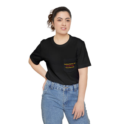 Hawkeye Marine Pocket T‑Shirt — Vintage Outboard Boat Graphic