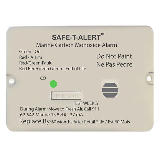 Alarma de monóxido de carbono Safe-T-Alert serie 62 con relé - 12 V - 62-542-Marine-RLY-NC - Montaje empotrado - Blanco [62-542-MARINE-RLY-NC]