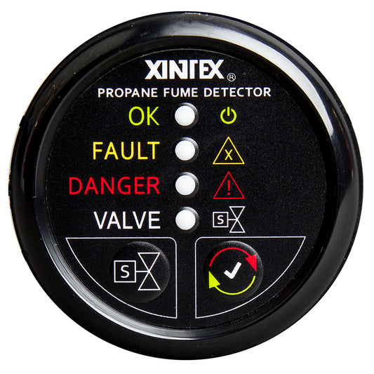 Detector de humos de propano Fireboy-Xintex con sensor de plástico de apagado automático, sin válvula solenoide, pantalla de bisel negro [P-1BNV-R]