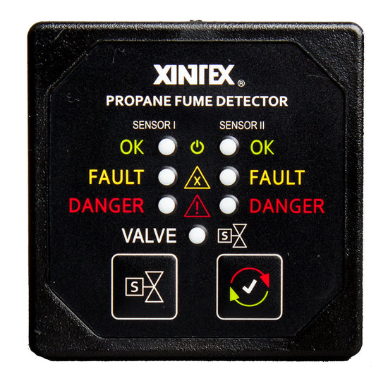 Fireboy-Xintex Detector de humos de propano con 2 sensores de plástico - Sin válvula solenoide - Pantalla de bisel negro cuadrado [P-2BNV-R]