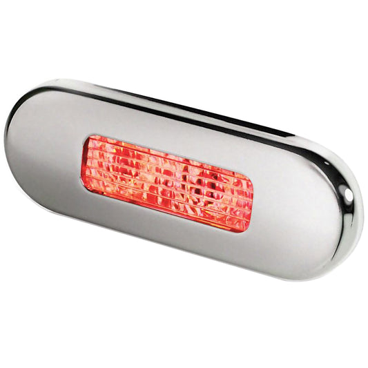 Lámpara de cortesía LED oblonga de montaje en superficie Hella Marine - LED rojo - Bisel de acero inoxidable [980869501]