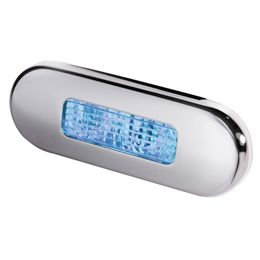 Lámpara de cortesía LED oblonga de montaje en superficie Hella Marine - LED azul - Bisel de acero inoxidable [980869601]