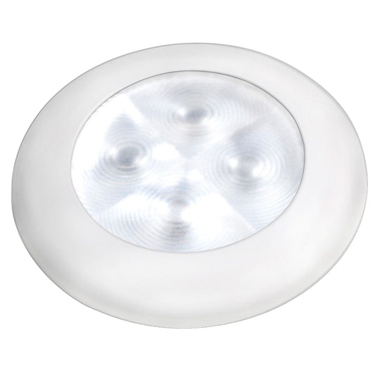 Lámpara de cortesía redonda Hella Marine Slim Line LED 'Brillo mejorado' - LED blanco - Bisel de plástico blanco - 12 V [980500541]