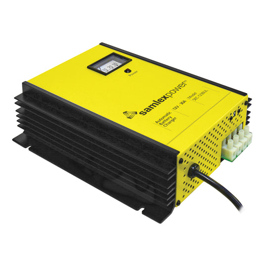 Cargador de batería Samlex 30A - 12V - 3 bancos - 3 etapas con terminales de interruptor DIP [SEC-1230UL]