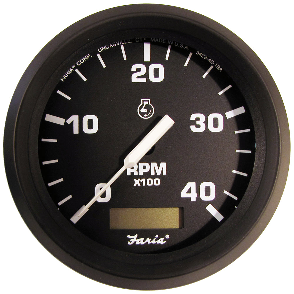 Tacómetro Faria Euro Black de 4" con horómetro (4000 RPM) (Diesel) (Relación de variación de despegue mecánico alt.) [32834]