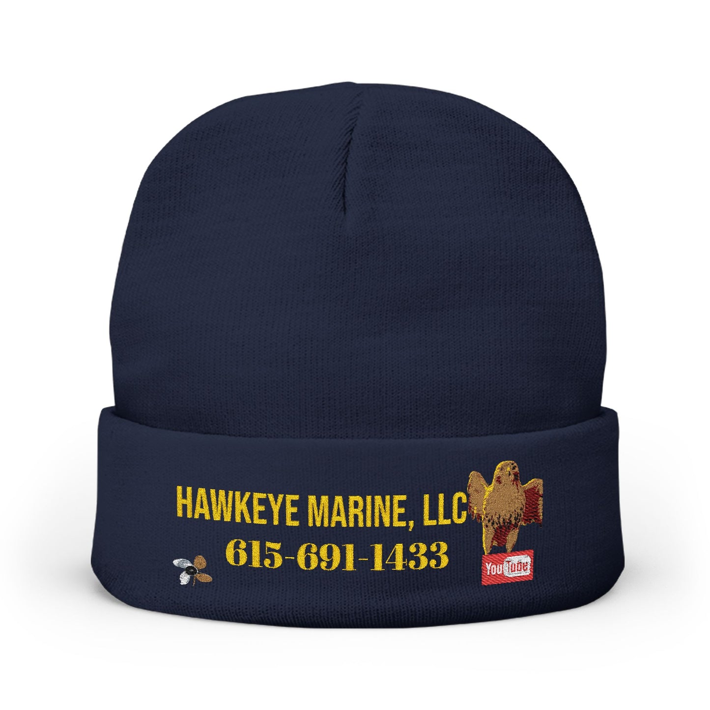 Embroidered Knit Beanie — Hawkeye Marine LLC Logo & Phone Number
