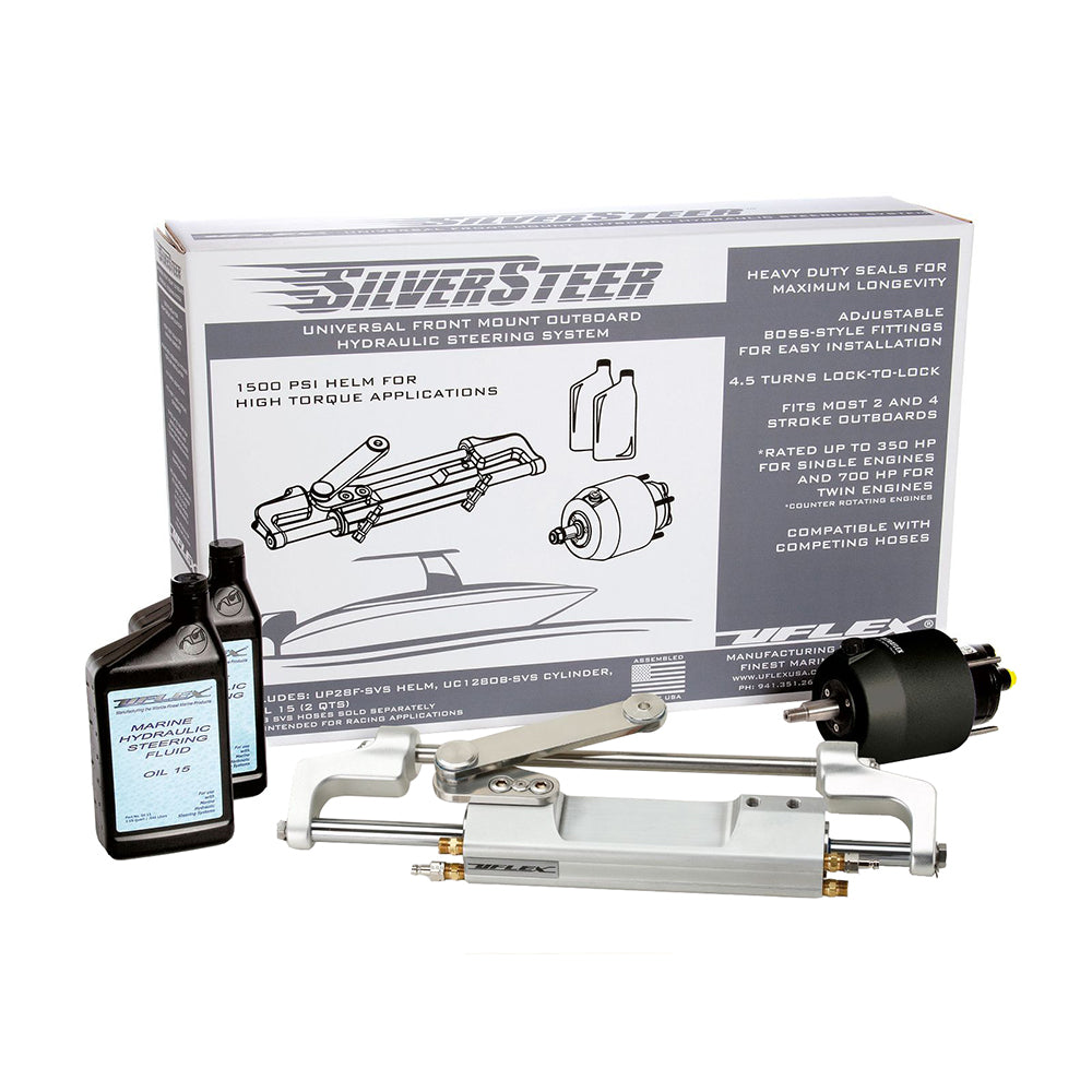 Uflex SilverSteer Sistema de dirección de inclinación hidráulica fueraborda de montaje frontal universal - 1500PSI V2 [SILVERSTEER 2TB]