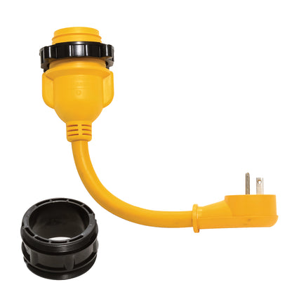 Adaptador de bloqueo Camco PowerGrip - 15A/125V macho a 30A/125V hembra con bloqueo [55635]