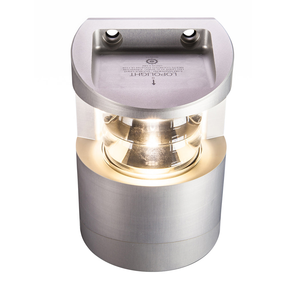 Lopolight Series 300-039 - Luz de mástil de doble apilamiento - 5NM - Montaje vertical - Blanco - Carcasa plateada [300-039]