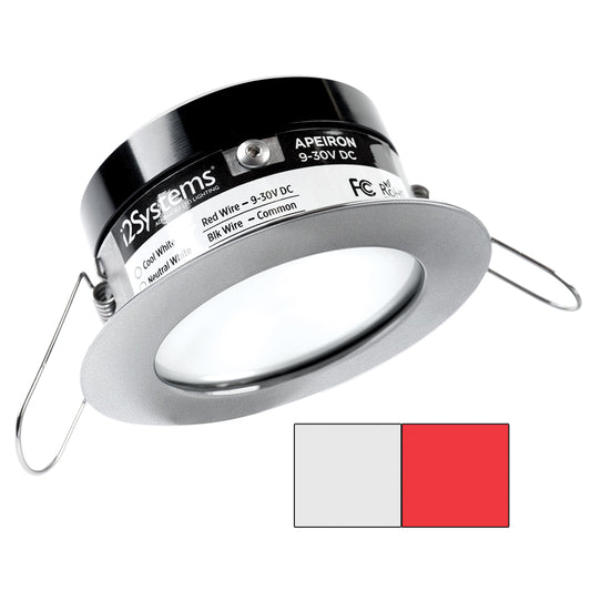 i2Systems Apeiron PRO A503 - Luz de montaje con resorte de 3W - Redonda - Blanco frío rojo - Acabado en níquel cepillado [A503-41AAG-H]