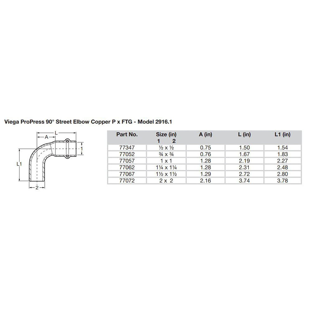 Viega ProPress 2" - 90 Copper Elbow - Street/Press Connection - Smart Connect Technology [77072]