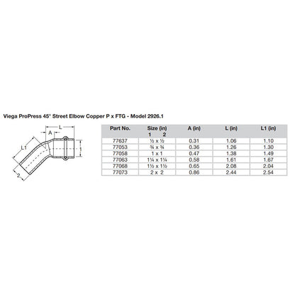 Viega ProPress 1-1/2" - 45 Copper Elbow - Street/Press Connection - Smart Connect Technology [77068]