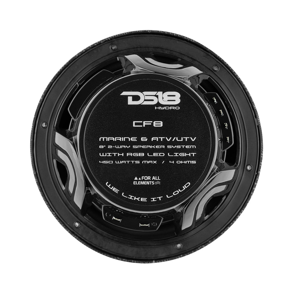 DS18 HYDRO 8" 2-Way Marine Speakers w/RGB LED Lights - 125W RMS, 4-Ohm - Black Carbon Fiber [CF-8M]