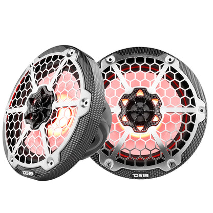 DS18 HYDRO 8" 2-Way Marine Speakers w/RGB LED Lights - 125W RMS, 4-Ohm - Black Carbon Fiber [CF-8M]