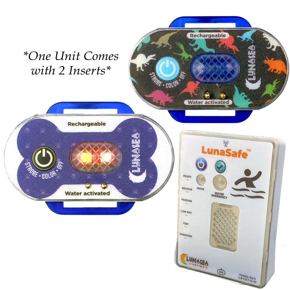 Lunasea Luz estroboscópica activada por agua para seguridad de niños/mascotas con transmisor RF Receptor de audio/visual portátil - Estuche azul [LLB-63BB-F0-K2]