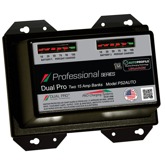 Dual Pro PS2 Auto 15A - Cargador de baterías de litio/AGM de 2 bancos [PS2AUTO]