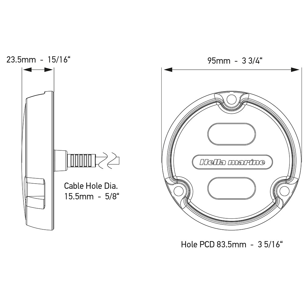 Luz subacuática Hella Marine Apelo A1 azul blanca - 1800 lúmenes - Carcasa negra - Lente carbón [016145-001]