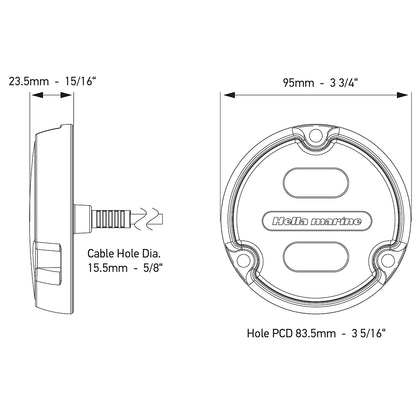 Luz subacuática Hella Marine Apelo A1 azul blanca - 1800 lúmenes - Carcasa negra - Lente carbón [016145-001]